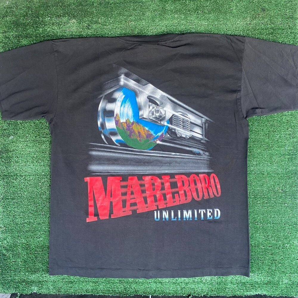 Vintage 90s Marlboro Train Shirt Western Logo Single Stitch
